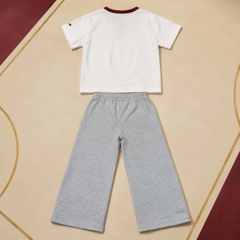 SHEIN Girls Varsity 92 Graphic V-Neck Short-Sleeve Top and Wide-Leg Pants 2-Piec